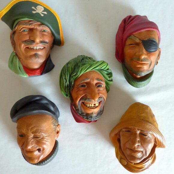 VINTAGE BOSSONS ENGLAND CHALKWARE 6” HEADS NAUTICAL PIRATE (LOT OF 5) PRE-OWNED - Picture 1 of 9